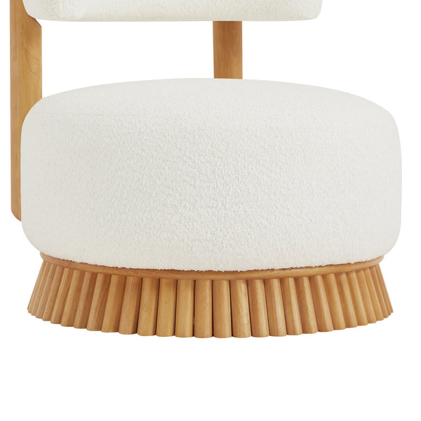 English Elm Modern Boucle Armless Accent Chair Thatched Wood Base Cozy Reading Seat for Any Room Beige N760P369286A