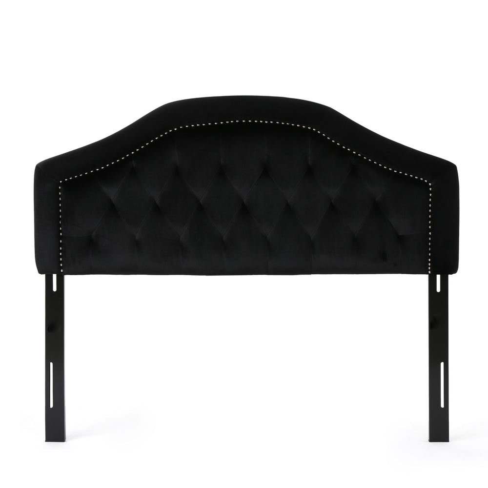 English Elm Tufted Queen Headboard with Nailhead Trim Solid Wood Frame Adjustable Iron Legs Black 57875.00NVLTBLK