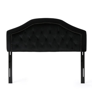 English Elm Tufted Queen Headboard with Nailhead Trim Solid Wood Frame Adjustable Iron Legs Black 57875.00NVLTBLK