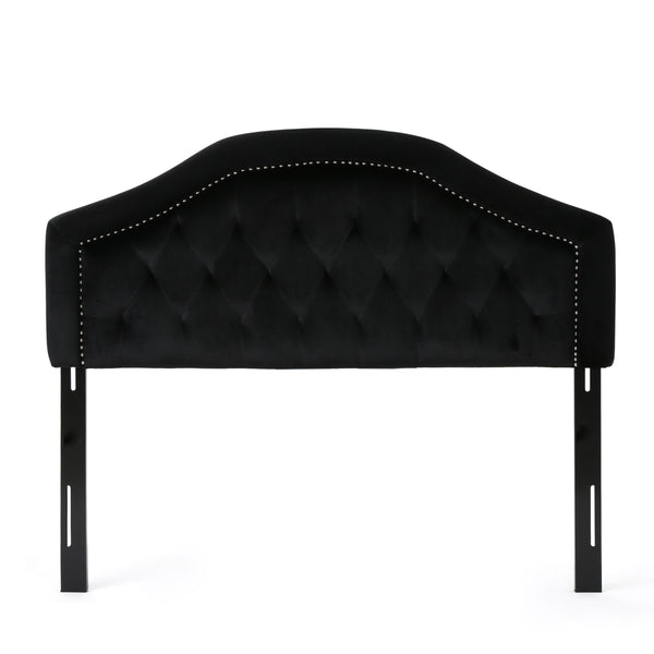 English Elm Tufted Queen Headboard with Nailhead Trim Solid Wood Frame Adjustable Iron Legs Black 57875.00NVLTBLK