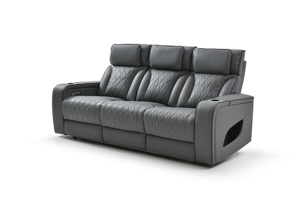 English Elm Lumin Power Reclining Home Theater Sofa with Led Lighting and Wireless Charging Pad Gray B078P497928
