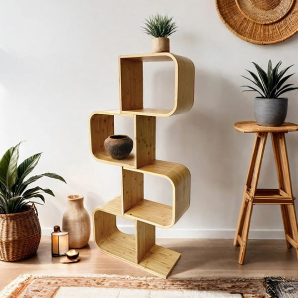 English Elm Modern Bamboo Diagonal Shelf Unit for Living Room — Contemporary Vertical Display, Space-Saving Organizer Natural 17 L x 11 W x 37 H B2741P342793