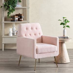 Crestview Collection Modern Accent Chair - Stylish Upholstered Furniture With Button Tufting And Gold Legs For Any Room Pink Solid Wood Evfzr4352bpnk