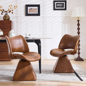 English Elm The Swivel Dining Chair with Hollow Cutout Back Faux Leather Hardwood Frame Modern Brown W3612P436512
