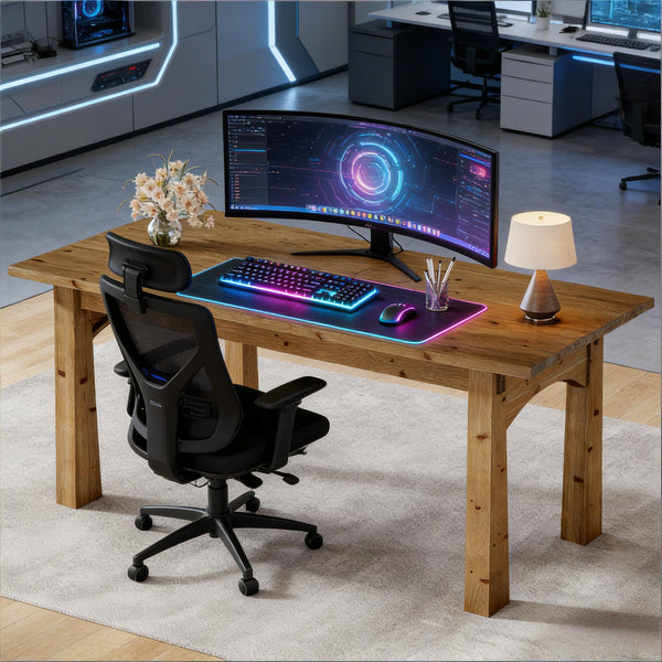 English Elm Executive Home Office Desk with Warm Wood Grain Finish and Spacious 63 Inch Worksurface T3971P460580