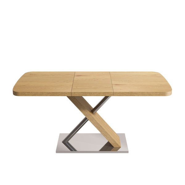 English Elm 47.25" Expandable Dining Table 47.25-63" Natural Wood Finish Retractable Top, Seats 4-6, Metal Base W757P270705