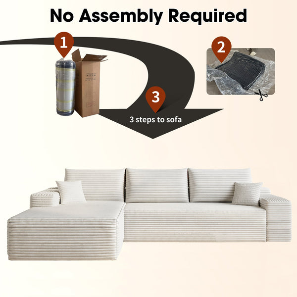 English Elm 107" Cloud Sectional Couch - Modern L-Shape Sofa In Plush Corduroy, No Assembly, Deep Seating Comfort W2824S00113