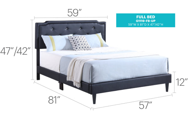 English Elm Sleek Tufted Full Bed with Adjustable Height Headboard, Modern Upholstered Frame for Comfort and Style Black 5.5 L x 22.5 W x 59.5 H B078118229