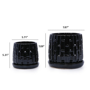 English Elm Set Of 2 Ceramic Flowerpots - 7" Modern Black Planters For Stylish Patio, Garden & Windowsill Decor W3273P322303-GIGA