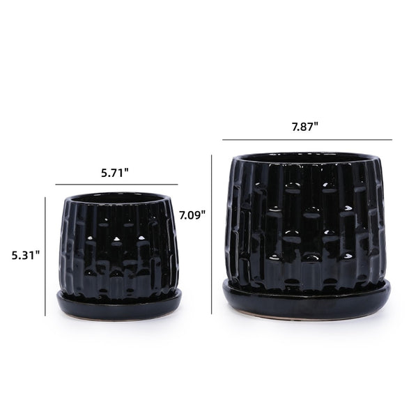 English Elm Set Of 2 Ceramic Flowerpots - 7" Modern Black Planters For Stylish Patio, Garden & Windowsill Decor W3273P322303-GIGA