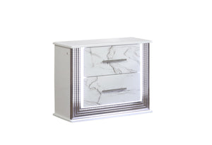 English Elm Desire Modern Nightstand with Marble-Style Drawers, LED Side Lighting, Metallic Trim, 2 Drawers Durable Wood G150109090