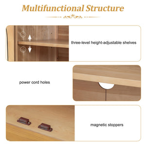 English Elm Trexm Arched Glass Door Buffet Sideboard Oak Veneer Storage Cabinet for Dining Room Natural Wood XW000021AAE-2026