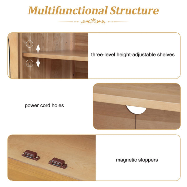 English Elm Trexm Arched Glass Door Buffet Sideboard Oak Veneer Storage Cabinet for Dining Room Natural Wood XW000021AAE-2026