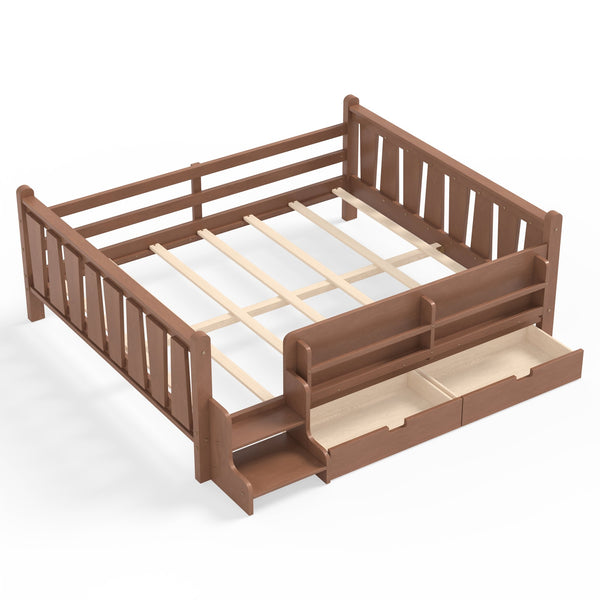 English Elm Queen Bunk Bed with Trundle Solid Pine Kids Car Themed Frame Built-in Bookshelf Natural W1580S00543