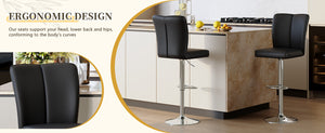 English Elm Modern Pu Leather Dining Chair Set of Six with Curved Back and Polished Metal Legs Black+Silver W1151P370791