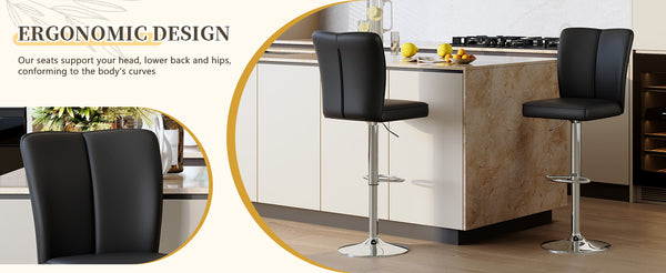 English Elm Modern Pu Leather Dining Chair Set of Six with Curved Back and Polished Metal Legs Black+Silver W1151P370791