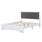 English Elm 4-Pieces Bedroom Sets Queen Size Upholstered Bed With Led Lights, Mirrored Nightstands and Dresser With Metal Handles and Legs,White