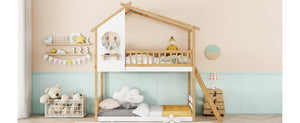 English Elm Twin Over Playhouse Bunk Bed Pinewood Fort Design with Roof and Safety Rails LT100008AAN-3