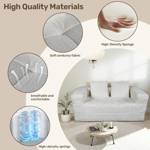 English Elm Bean Bean Bag Loveseat Sofa Couch Boneless Cloud Comfort with Tufted Corduroy, Durable Foam Support Milk White W3795P358122