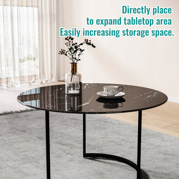 English Elm 30"inch Round Tempered Glass Tabletop Marble Pattern Indoor Outdoor Patio Dining Black W241P361472