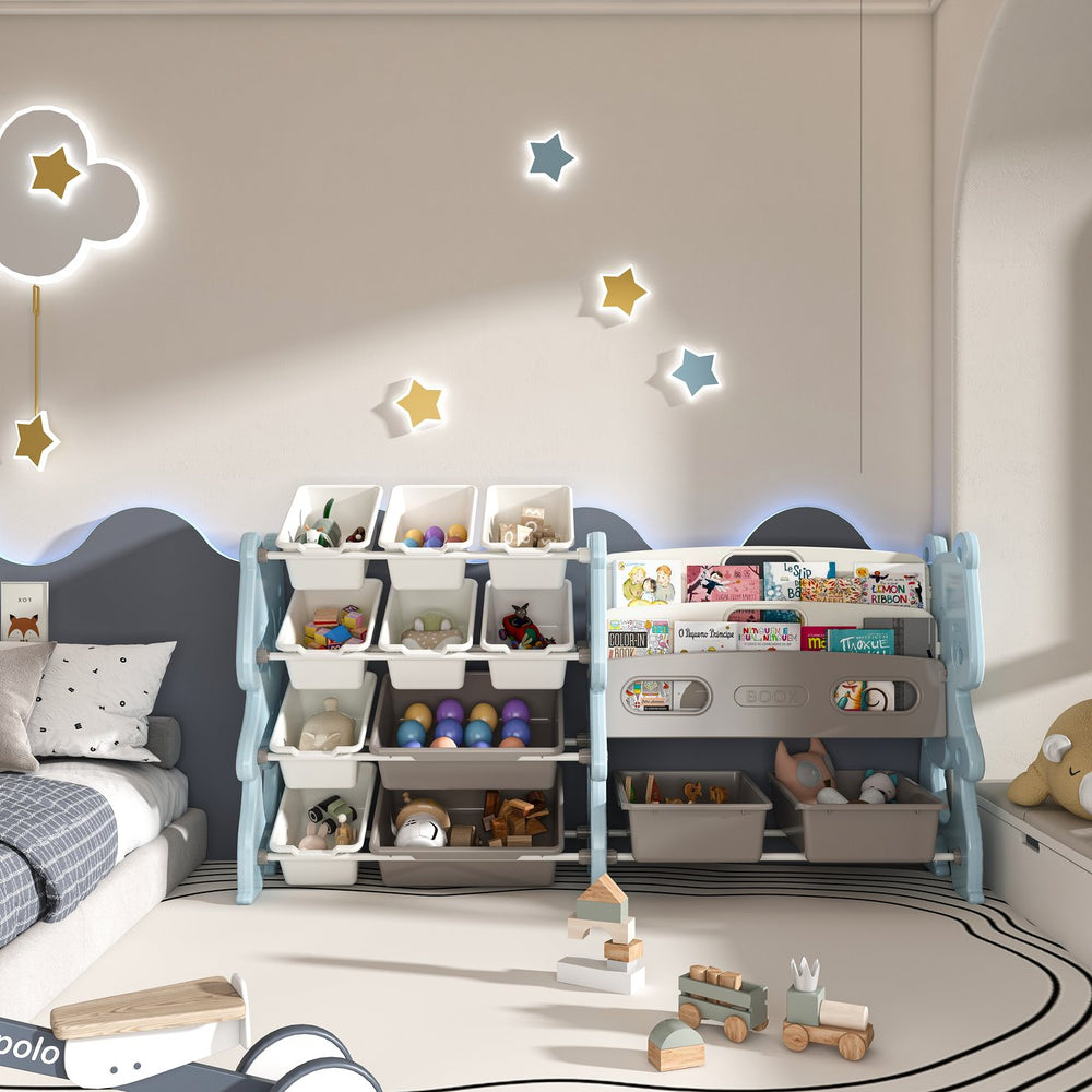 English Elm Kids Toy Storage Organizer with 12 Bins, Space-Saving Non-Toxic Cabinet for Neat Playroom Storage Blue W509P288472