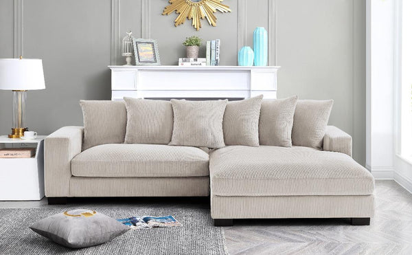 English Elm Luxe Oversized L-Shaped Sectional Sofa With Chaise - Soft Ivory Corduroy, Perfect For Family Living B2735S00006