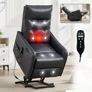 English Elm Deep Grey Pu Leather Power Lift Recliner with Massage Heat and Usb Charging Port W1803P364105