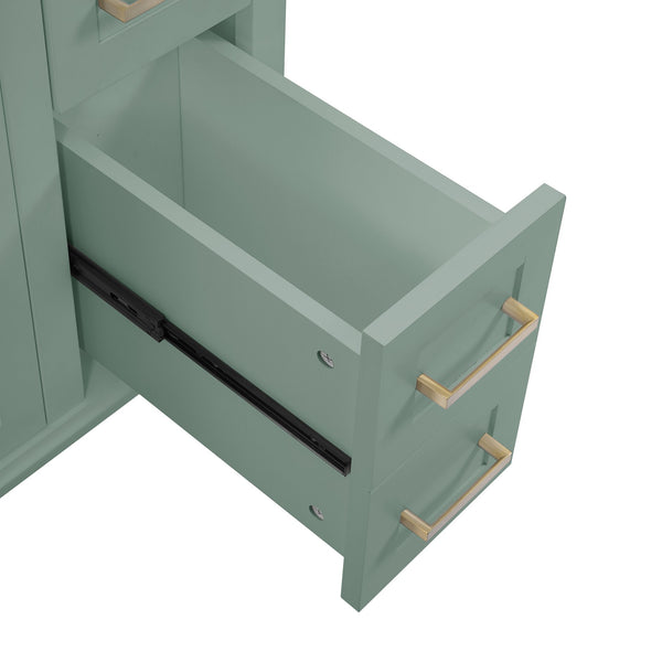 English Elm 30" Freestanding Bathroom Vanity Ceramic Sink Soft Close Cabinet Gray Wood Frame Light Green N729P427118F