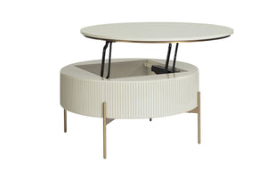 Sunpan Paloma Luxurious Lift Top Coffee Table with Gold Stainless Steel Legs - High Gloss Cream Elegance