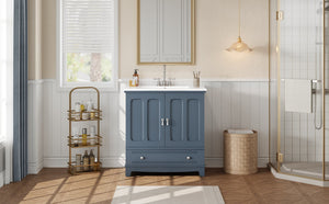 English Elm 30" Modern Bathroom Vanity with Ceramic Sink, Solid Wood Frame, Soft-Close Drawer & Adjustable Shelf Blue N710P293306C