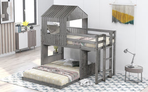 English Elm Wooden Twin Over Full Bunk Bed Farmhouse Playhouse Design with Ladder Guardrails LT000327AAE-1