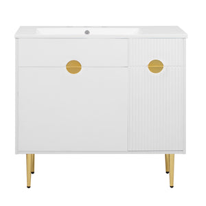English Elm 36" Modern Bathroom Vanity with Resin Basin Sink, Soft-Closing Doors, Drop-Down Cabinet & Storage Elegance N710P265934K