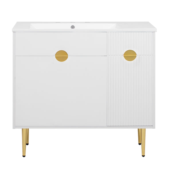 English Elm 36" Modern Bathroom Vanity with Resin Basin Sink, Soft-Closing Doors, Drop-Down Cabinet & Storage Elegance N710P265934K