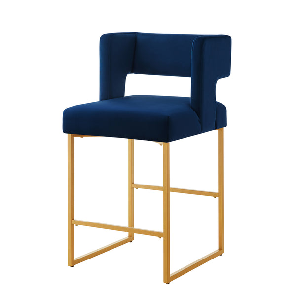 English Elm Modern Velvet Counter Stools Set of Two with Gold Iron Frame and Square Open Back Navy W2186P171944