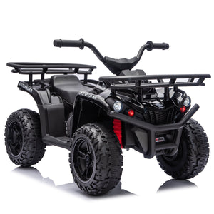 English Elm 24v Dual Motor Kids Atv Ride on with Led Lights Bluetooth Storage Racks Off Road Black W1578P390448