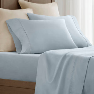 JLA Home Harbor House - Sateen Egyptian Cotton Pillowcase Set — 400TC Hotel-Quality, OEKO-TEX Certified, Silky Breathable Finish Blue HHD21-1943