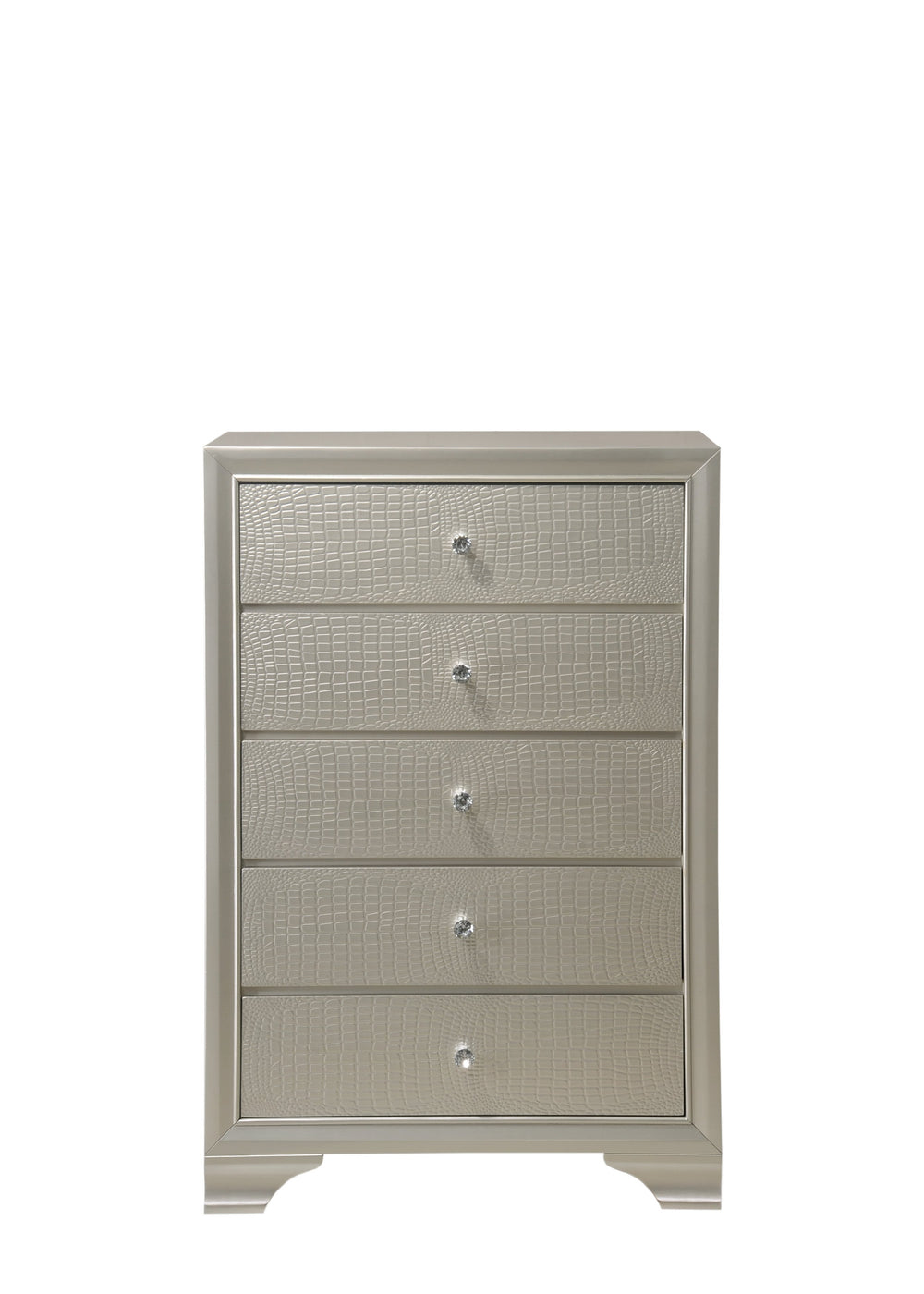 English Elm 1pc Glam Five-Drawer Embossed Crocodile Finish Chest with Felt-Lined Top Drawer and Dovetail Joinery Champagne 33.31 L x 18.58 W x 49.69 H B011P216716