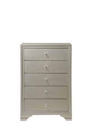 English Elm 1pc Glam Five-Drawer Embossed Crocodile Finish Chest with Felt-Lined Top Drawer and Dovetail Joinery Champagne 33.31 L x 18.58 W x 49.69 H B011P216716
