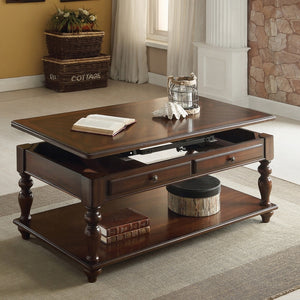 English Elm Farrel Walnut Lift-Top Coffee Table with Storage Shelves, Turned Legs, 48" Rustic Walnut Finish B2726P371245