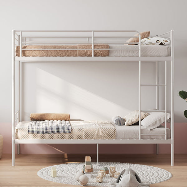 English Elm Bunk Bed Twin Over Iron Frame with Full Guardrail Ladder Kids Room Sleeper W5635P479855