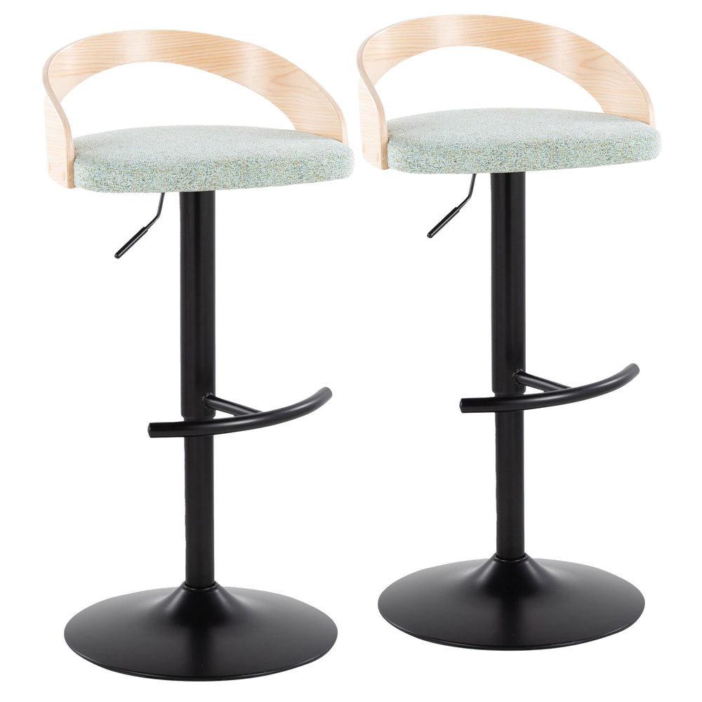English Elm Contemporary Swivel Barstools Set of 2 with Green Fabric Black Metal and Wood Accents B202S00894