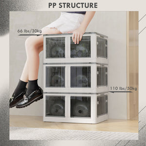 English Elm HOMCOM Collapsible Stackable Storage Bins with Lids, Wheels & 5-Sided Access, 110lb Capacity, White W2225P173956