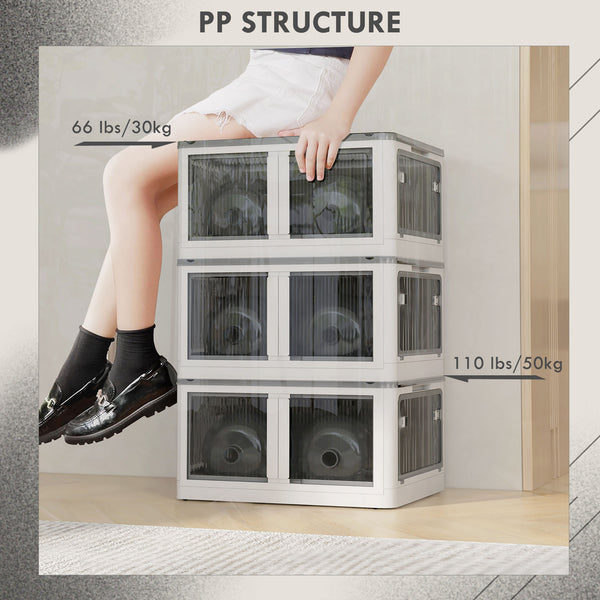 English Elm HOMCOM Collapsible Stackable Storage Bins with Lids, Wheels & 5-Sided Access, 110lb Capacity, White W2225P173956