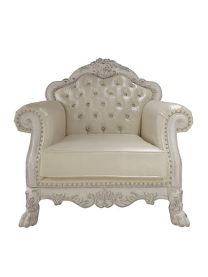 English Elm Dresden Tufted Faux Leather Accent Chair in Bone White with Pocket Coil Seat & 2 Plush Pillows B2726P285352