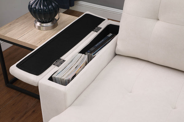 English Elm Aurora Woven Fabric Sleeper Sectional Sofa with Reversible Chaise and Built-in Storage Beige B2749S00228