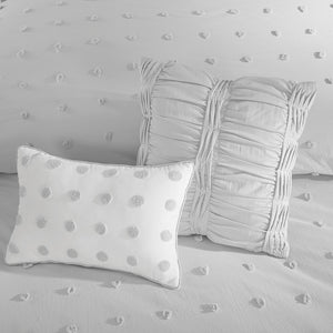 JLA Home Urban Habitat - Cotton Brooklyn Jacquard Comforter Set with Tufted Chenille Dots, OEKO-TEX, Hypoallergenic Fill Grey UH10-2161