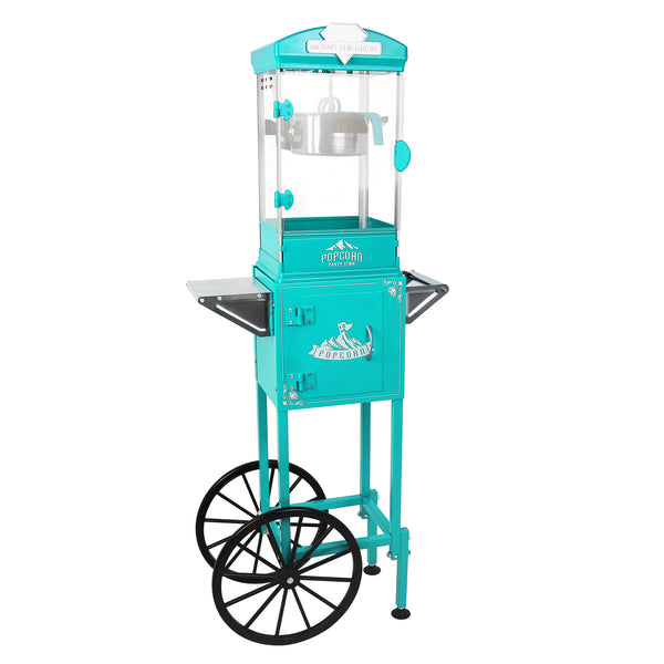 English Elm Popcorn Machine on Wheeled Cart with 10 Oz Kettle for Home Theater Game Room Cyan W2841P342119