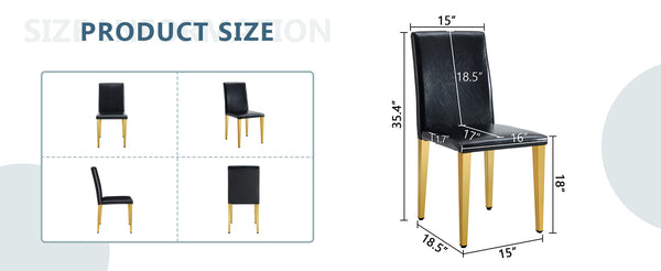 English Elm Four PU dining chairs with sleek silver metal legs, ergonomic PU seats, anti-slip feet, easy assembly, modern minimalist style Black+Gold W1151P269024