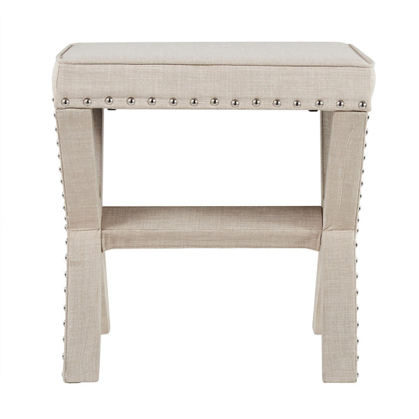 Homelegance By Top-Line Sumiko Linen X-Base Nailhead 17-inch Stool Beige Wood