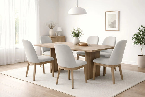 Alpine Furniture Abigail Rubberwood Rectangular Dining Table with Oak Veneer Top Seats Six 7135-01